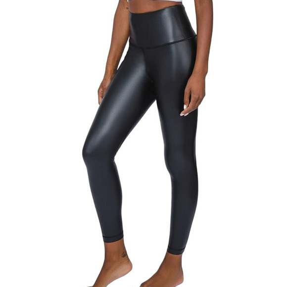 90 Degree by Reflex High Waist Faux Leather Fleece Lined Legging Black Small - Picture 1 of 6